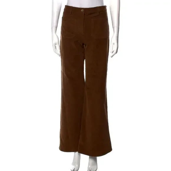 Nili Lotan Womans 2 Florence Wide Leg Corduroy Flare Pants High Rise Cigar Brown - Picture 4 of 14